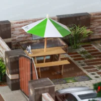 紙紮上荷苑(藍頂綠傘)-5